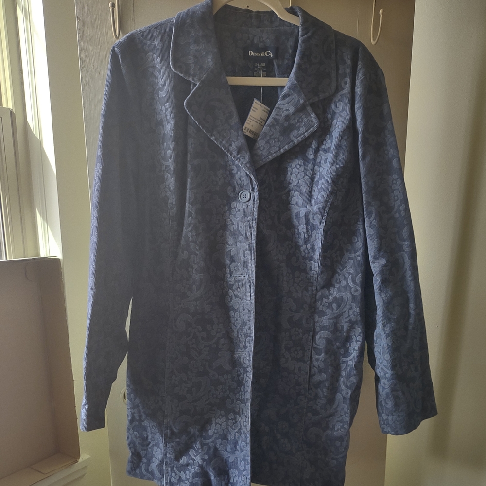 Denim & Co Blue Textured Patterned Blazer
